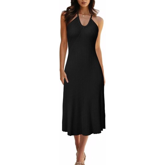 Dresses & Skirts - Women's V Neck Swing Dress Knit Adjustable Halter Summer Vacation Cozy